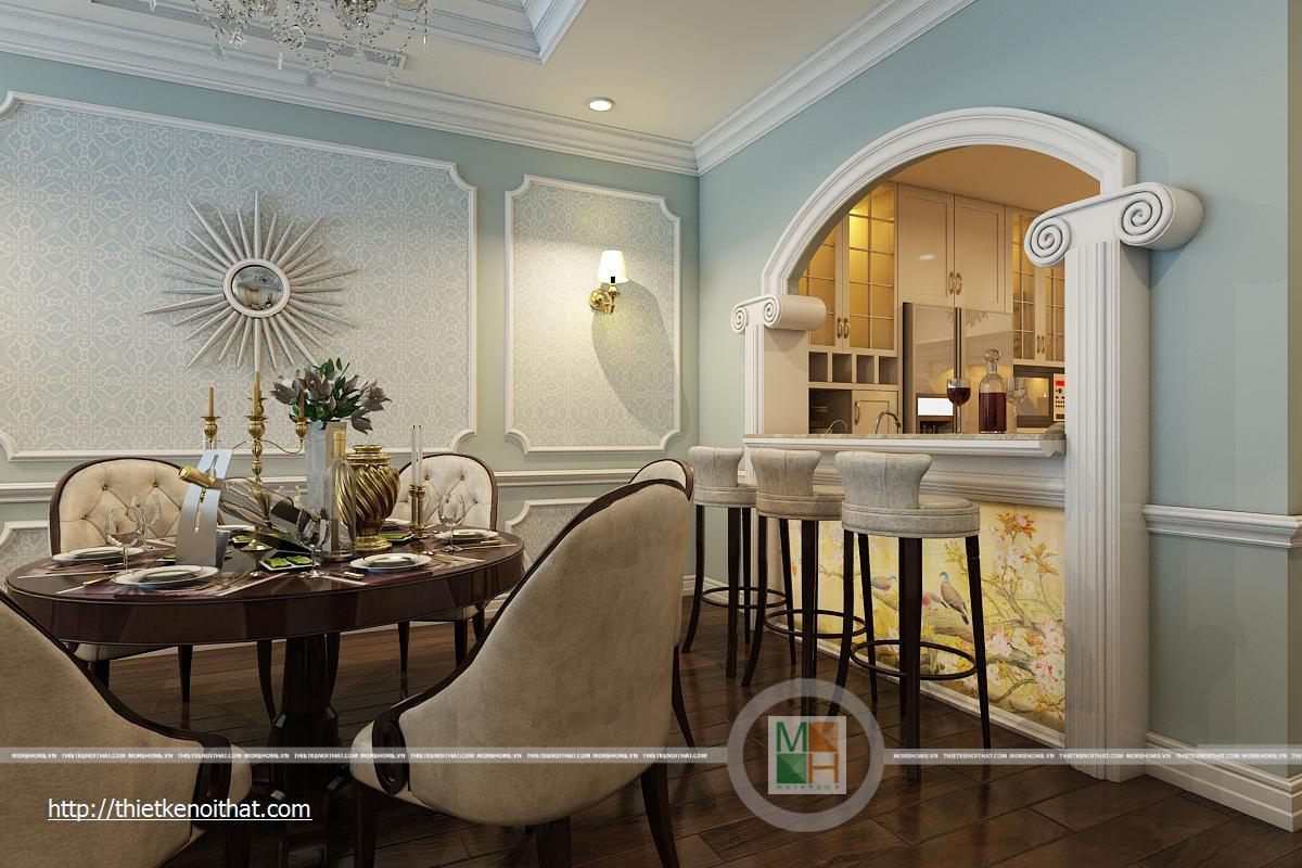 Thiết kế nội thất phòng bếp phong cách tân cổ điển chung cư RoyalCity Thanh Xuân Hà Nội
